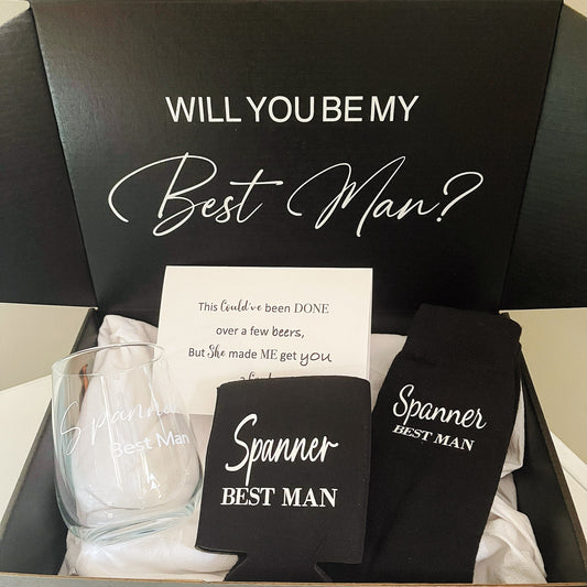 Best Man/Groomsmen's Gift Box (Gift Box+Card+Stubby Holder+Socks+Glasses)