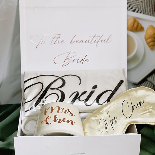 Gift Box for Bride (Gift Box + White "Bride" Wedding robes+Mug + Eyemask)