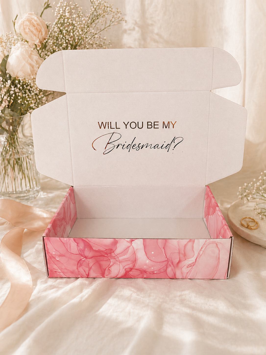 Bridesmaid/Maid of Honour Proposal Gift Box ( Gift Box, Champagne flute or Stemless glasses,Scrunchies, Acrylic Keyring, Card)