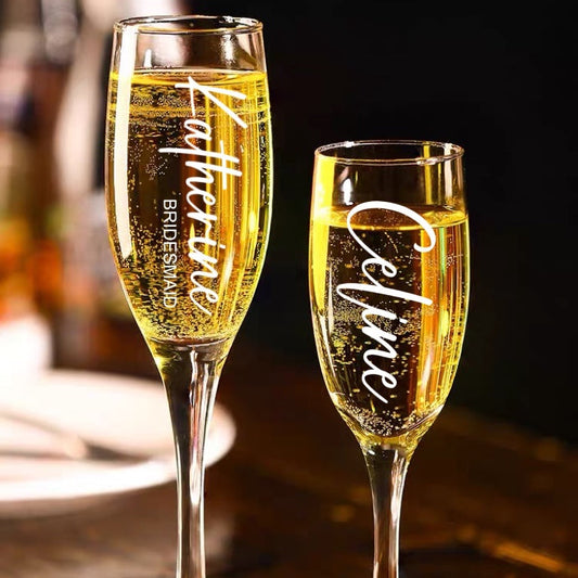 Our personalized gift box, perfect for any special occasion, includes a customized box, card, champagne flute or stemless glass, and message scrunchies, available in elegant Marble Pink or White Ribbon.