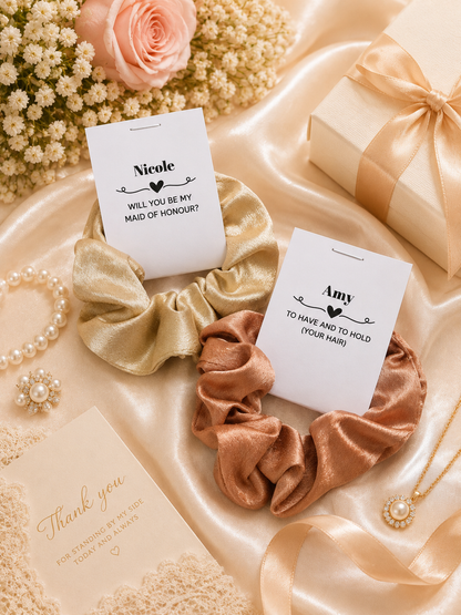 Personalised Scrunchies with Gift Tag – Bridesmaid Proposal & Wedding Party Gift
