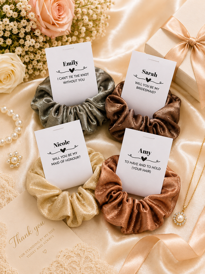 Personalised Scrunchies with Gift Tag – Bridesmaid Proposal & Wedding Party Gift