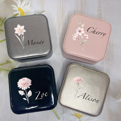 Personalised Birth Month Flower Travel Jewellery Box