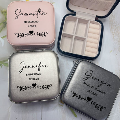 Bridesmaid Travel Jewellery Box with Name