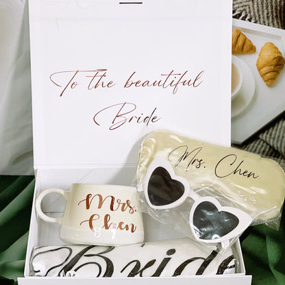 Gift Box for Bride ( Gift Box, Embodied Bride Robe,Mug,Eyemask and Heart Shape Sunglasses)