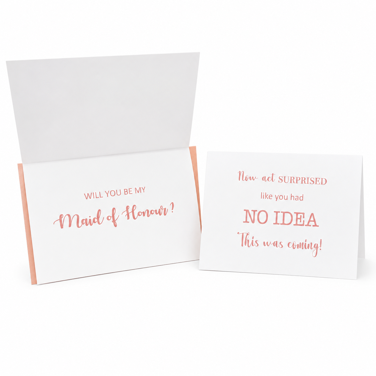 Two greeting cards with text on a white background