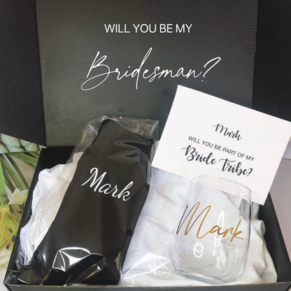 Personalised Bridesman/Groomswoman Gift Box(Gift Box,Glasses,Socks,Bridesman/Bride Tribe Card)