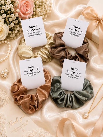 Personalised Scrunchies with Gift Tag – Bridesmaid Proposal & Wedding Party Gift