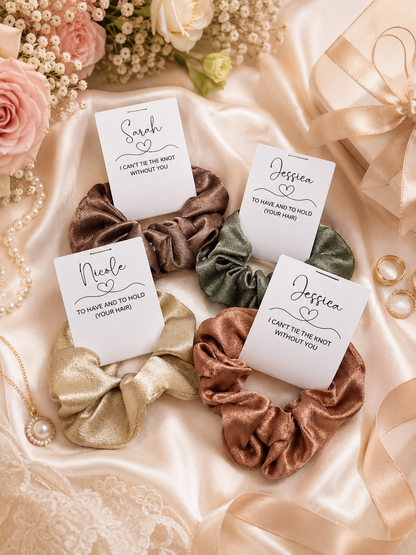 Personalised Scrunchies with Gift Tag – Bridesmaid Proposal & Wedding Party Gift