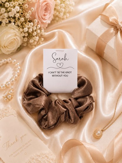 Personalised Scrunchies with Gift Tag – Bridesmaid Proposal & Wedding Party Gift