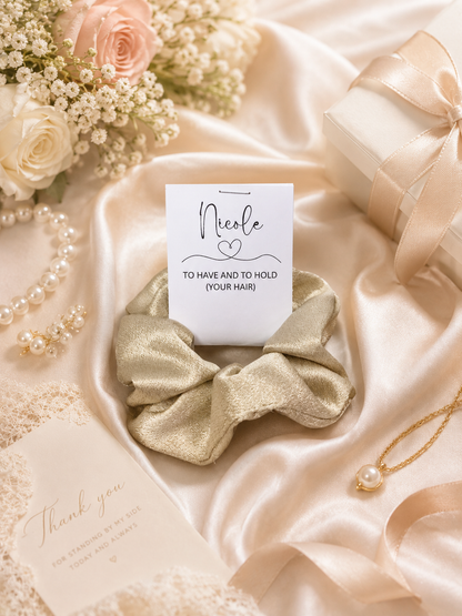Personalised Scrunchies with Gift Tag – Bridesmaid Proposal & Wedding Party Gift