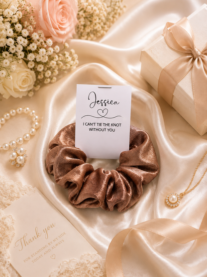 Personalised Scrunchies with Gift Tag – Bridesmaid Proposal & Wedding Party Gift