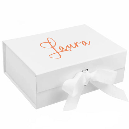 Personalised White Ribbon Gift Box – Plain or Custom Text
